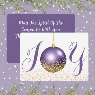 Joy In Purple and Gold Look Glitter Christmas Holiday Card