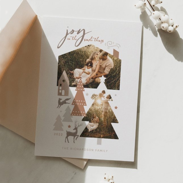 Joy In Simple Things Cosy Woodland Village 2 Photo Holiday Card (Creator Uploaded)
