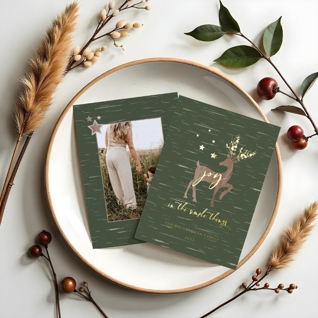 Joy In the Simple Things Birch Bark Woodgrain Deer (Joy In the Simple Things Birch Bark Woodgrain Deer Foil Holiday Card)