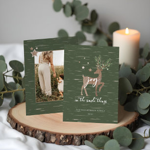 Joy In the Simple Things Birch Bark Woodgrain Deer Holiday Card