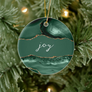 Joy Inspirational Word Emerald Gold Agate Ceramic Tree Decoration