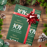 Joy! Joyful Chic Rustic Script Green Christmas Wrapping Paper<br><div class="desc">This is for inducing Festive Holiday Joy! Joyful Chic Rustic Script, Custom Family Name, Modern Chic Green and White Christmas Gift Wrapping Paper. Fabulous for adding some energy to your occasion or event. Click Personalise this template to customise it with your family name or any name, quickly and easily. This...</div>