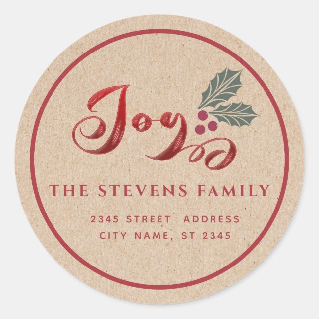 Joy kraft simple elegant classic round sticker (Front)
