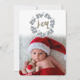 JOY Leaf Wreath Rustic Festive Holiday Photo Card
