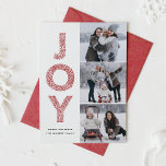 JOY Lettering Red Christmas Photo Collage Holiday Card<br><div class="desc">JOY Foliage Lettering Red Christmas Photo Collage Flat Card | Send Christmas greetings with this modern and whimsical holiday photo card. It features JOY foliage decorative typography and festive pattern. Personalise by adding names,  messages and photos.</div>