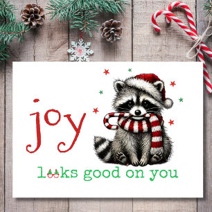 Joy Looks Good on You Cute Racoon Christmas Holiday Card