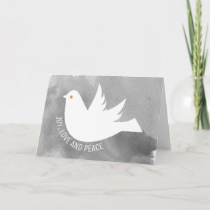Joy, Love and Peace dove watercolor grey Holiday Card