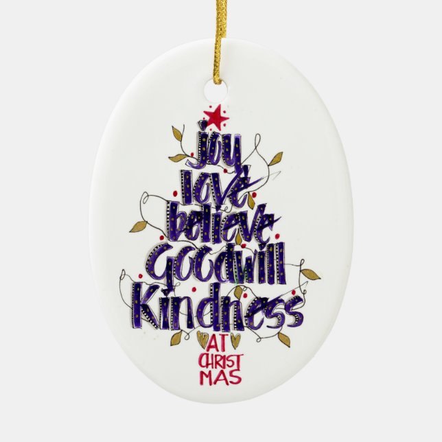 Joy Love Believe Christmas Tree Ornament (Front)