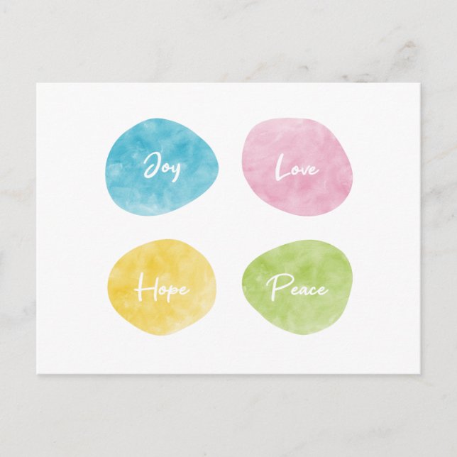 Joy Love Hope Peace Watercolour Pebbles Postcard (Front)