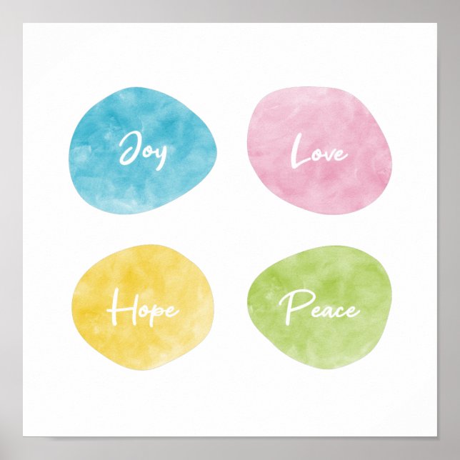 Joy Love Hope Peace Watercolour Pebbles Poster (Front)