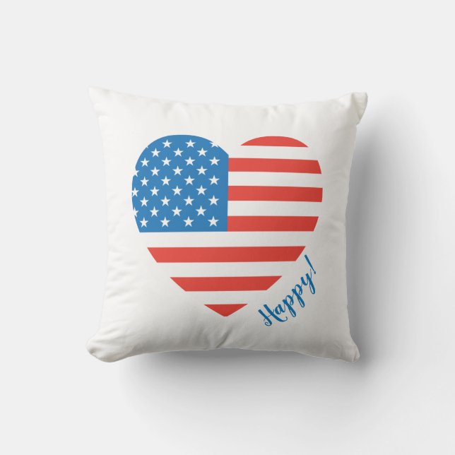 Joy Love Peace American USA Flag Heart Fireworks Cushion (Front)