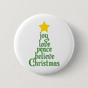 Joy, Love, Peace, Believe, Christmas 6 Cm Round Badge