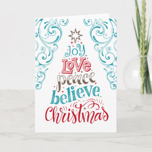 Joy Love Peace Believe Christmas Card