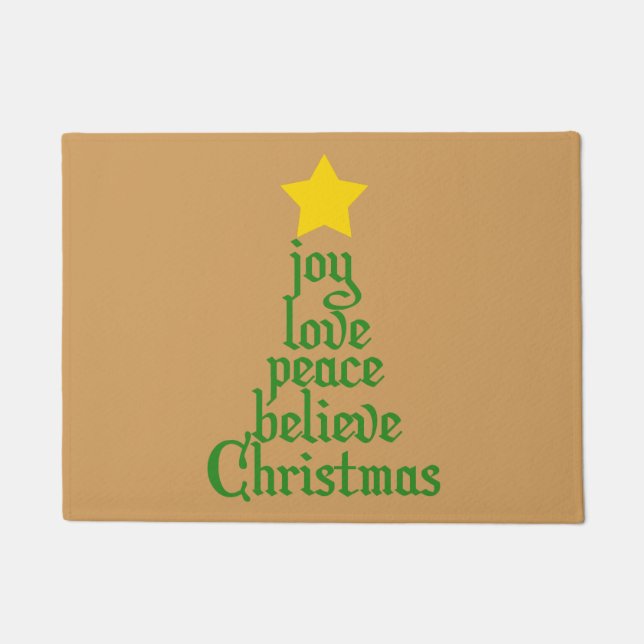 Joy, Love, Peace, Believe, Christmas Doormat (Front)