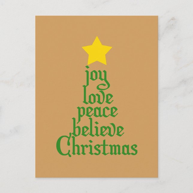 Joy, Love, Peace, Believe, Christmas Holiday Postcard (Front)