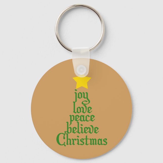 Joy, Love, Peace, Believe, Christmas Key Ring (Front)