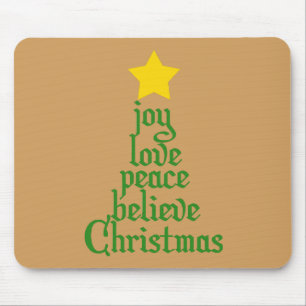 Joy, Love, Peace, Believe, Christmas Mouse Pad