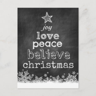 Joy Love Peace Believe Christmas Postcard