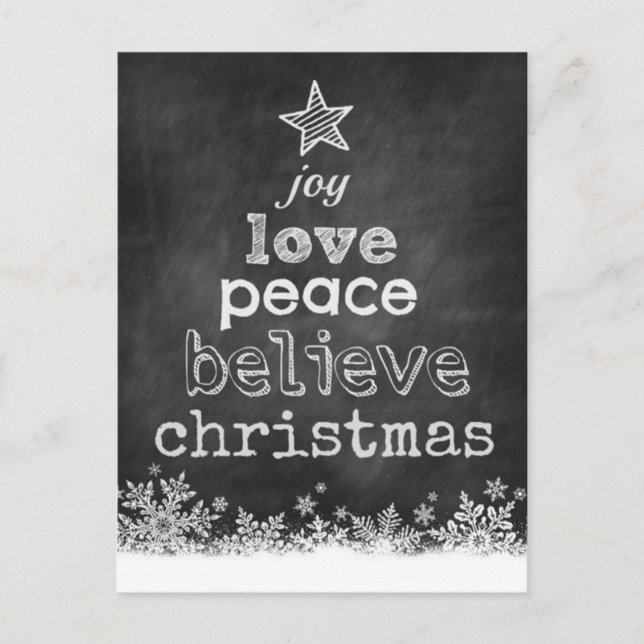 Joy Love Peace Believe Christmas Postcard (Front)