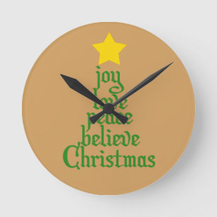Joy, Love, Peace, Believe, Christmas Round Clock