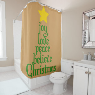 Joy, Love, Peace, Believe, Christmas Shower Curtain