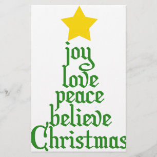 Joy, Love, Peace, Believe, Christmas Stationery