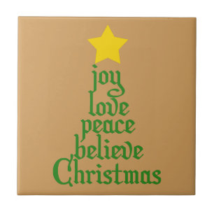 Joy, Love, Peace, Believe, Christmas Tile