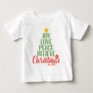 Joy, Love, Peace, Believe, Christmas Tree Coffee M Baby T-Shirt