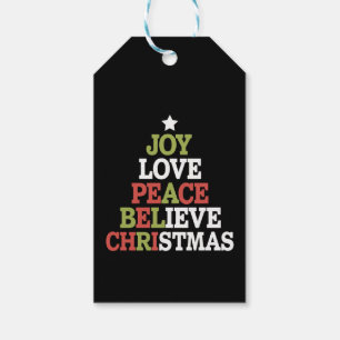 Joy Love Peace Believe Christmas Tree Family Gift Tags