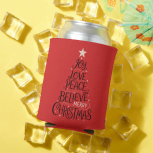 Joy Love Peace Believe Merry Christmas Tree Xmas Can Cooler