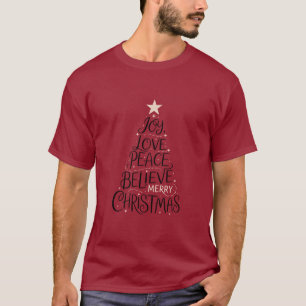 Joy Love Peace Believe Merry Christmas Tree Xmas T-Shirt