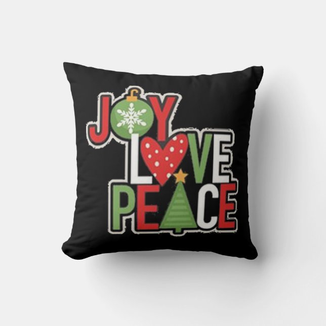 Joy Love Peace Christmas Festive Holiday Cute Fun Cushion (Front)