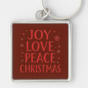 Joy Love Peace Christmas Festive Typography Hoodie Key Ring