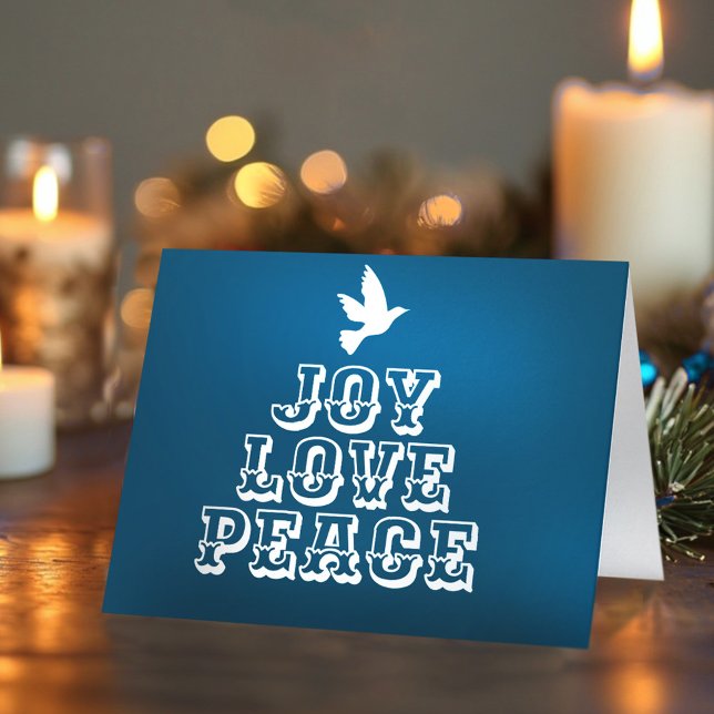 Joy love peace dove white christmas tree blue  card (Creator Uploaded)