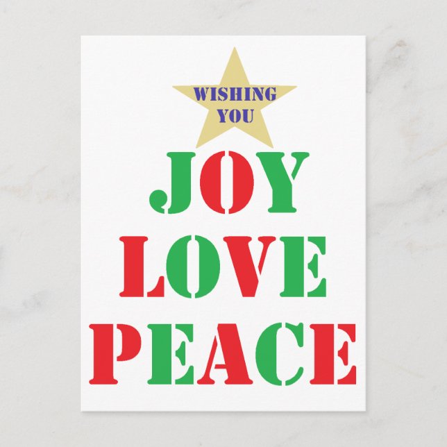 Joy, Love, Peace Holiday Postcard (Front)