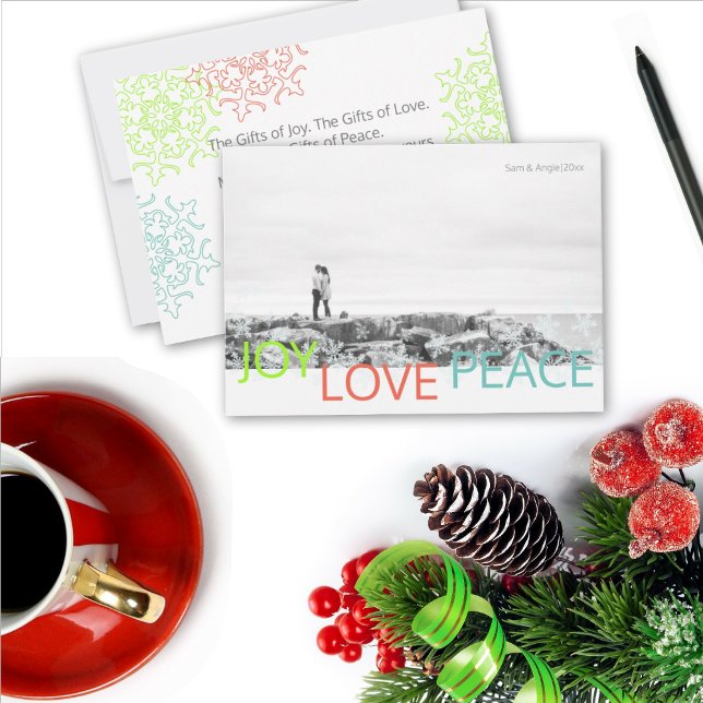 Joy Love Peace Minimalist Holiday Photo Card (Creator Uploaded)