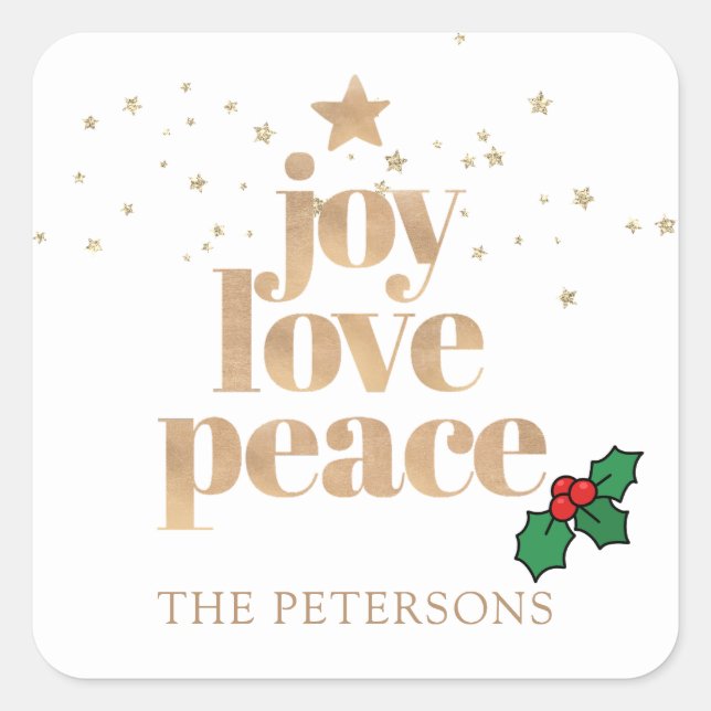 Joy, Love, Peace | Modern Simple Christmas  Square Sticker (Front)