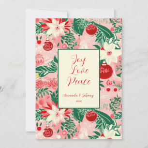 Joy Love Peace Pink Red Floral Christmas Card