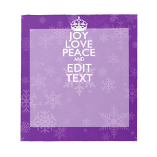 Joy Love Peace Purple Your Text Keep Calm Notepad