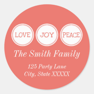 Joy Love Peace Round Address Sticker