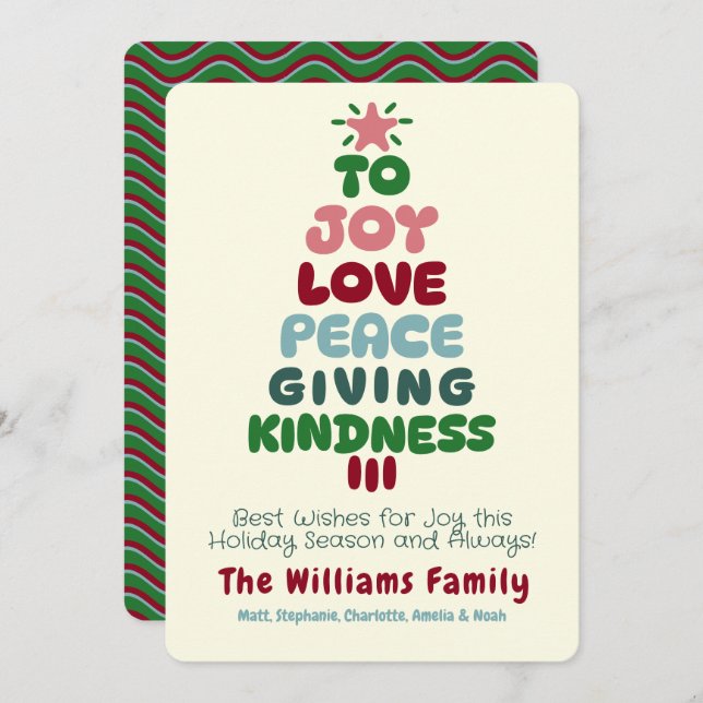 Joy Love Peace Tree Holiday Card (Front/Back)
