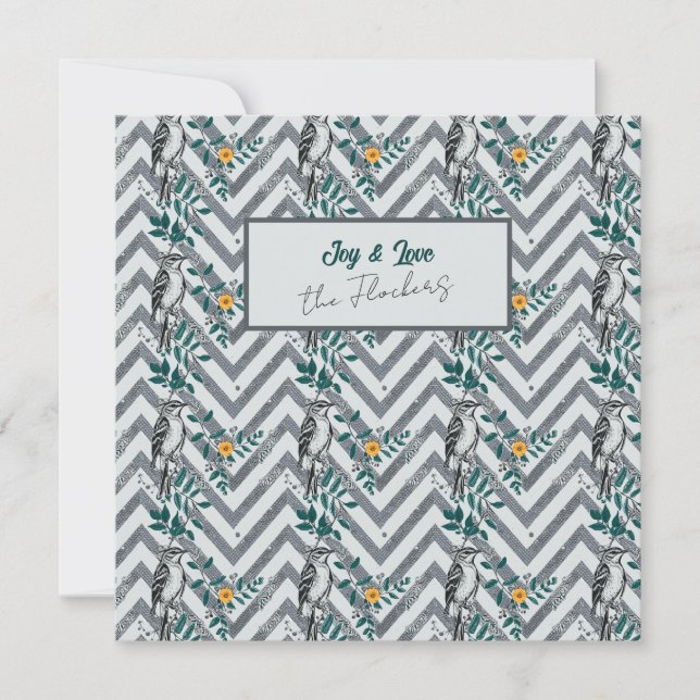 Joy & Love - Zigzag Bird & Flower Pattern Card (Front)