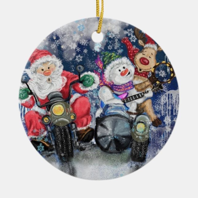 Joy - Merry Christmas - Happy - Drawing Fun Ceramic Tree Decoration (Front)