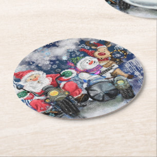 Joy - Merry Christmas Happy Friends - Fun Painting Round Paper Coaster