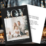 JOY-Merry Christmas!   Modern, black-gold, photo  Holiday Card<br><div class="desc">Customer specific "Joy-Merry Christmas" black-gold, photo holiday card. Celebrate the joy of the holiday season with this beautifully designed, customisable photo card. The elegant black background frames your personal family photo perfectly, making your holiday greetings stand out with style. Across the top, the word "JOY" is artfully displayed in festive,...</div>
