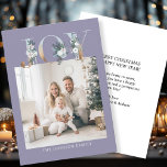 JOY-Merry Christmas!   Modern, simple photo  Holiday Card<br><div class="desc">Customer specific "Joy-Merry Christmas" photo holiday card. Celebrate the joy of the holiday season with this beautifully designed, customisable photo card. The elegant violet background frames your personal family photo perfectly, making your holiday greetings stand out with style. Across the top, the word "JOY" is artfully displayed in festive, gold-accented...</div>