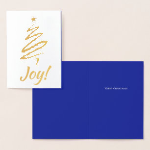 Joy! Merry Christmas Xmas Tree Blue Your Words  Foil Card