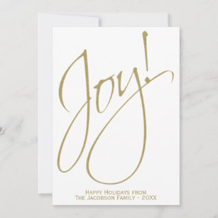 Joy! Minimal Gold & White Family Photo Holiday Card