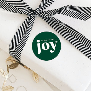 Joy Minimalist Green Christmas Classic Round Sticker