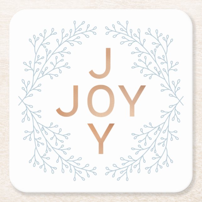 Joy | Modern And Elegant White Christmas Square Paper Coaster (Front)